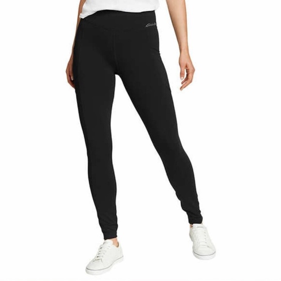 Eddie Bauer "Trial Tight" BLACK ACTIVE LEGGINGS WITH POCKETS SIZE LARGE 🌟NWT🌟 - Picture 1 of 16